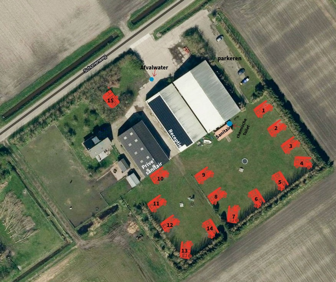 Kampeerplaats 09 met privé sanitair – afbeelding 2